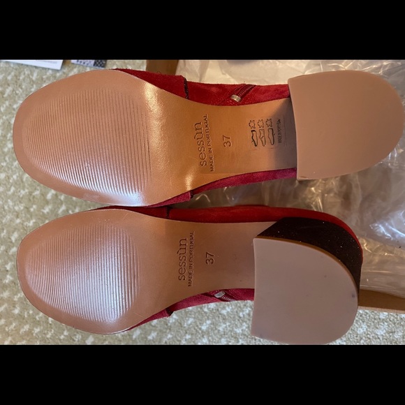 NEW Sessun red suede booties with sparkly heel - Picture 6 of 8